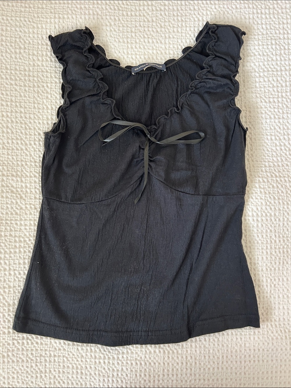 Brandy Melville Black Ruffle Tie-Front Tank